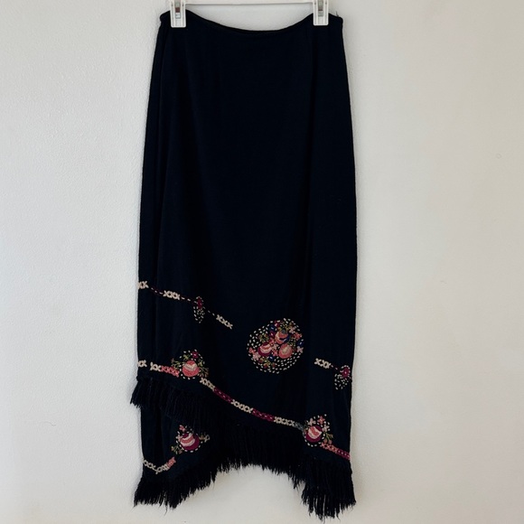 Free People Dresses & Skirts - Free People Black Maxi Skirt with Pink Embroidery